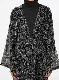 Schwarz-Weiß Schalmuster Kimono