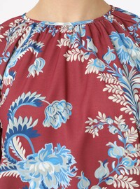 Floral Pattern Tie Sleeve Blouse Shirt Bordo Refka