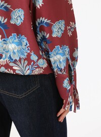 Floral Pattern Tie Sleeve Blouse Shirt Bordo Refka