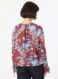 Floral Pattern Tie Sleeve Blouse Shirt Bordo Refka