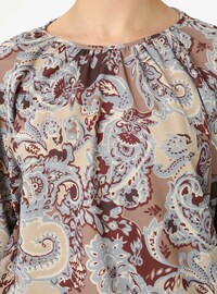 Printed Tie-Sleeve Blouse Beige