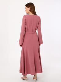 Belted Long Sleeve Dress Dark Rose