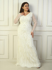 Tüllbesetztes Maxikleid in Übergröße - Creme