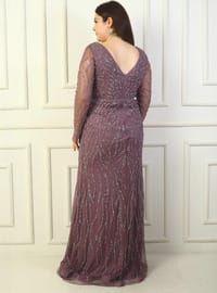 Maxi-Kleid mit Tüll und Steinen, Dusty Rose