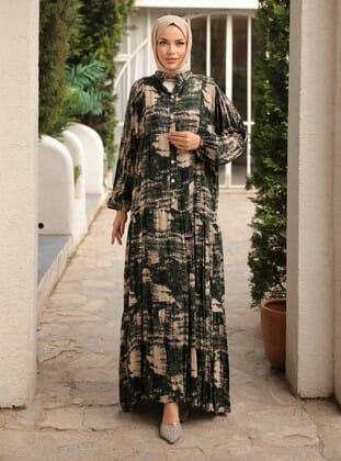 Khaki - Modest Dress - SAHRA BUTİK