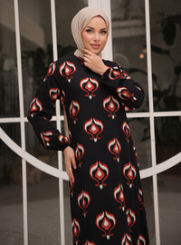 Robe Modeste Viscose Imprimée Rouge brique