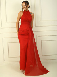 Langes Glitzer-Abendkleid Rot