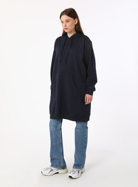 Langes Kapuzen-Sweatshirt 2 Garn Marineblau