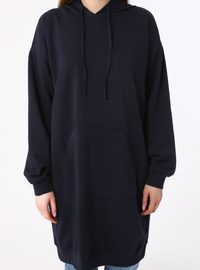 Langes Kapuzen-Sweatshirt 2 Garn Marineblau