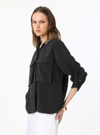 Modal Pocket Detail Blouse Black
