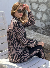 Tesettür Mayo Zebra Desenli Camel