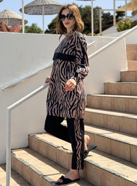 Tesettür Mayo Zebra Desenli Camel