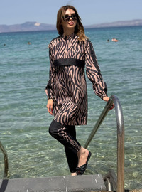 Tesettür Mayo Zebra Desenli Camel