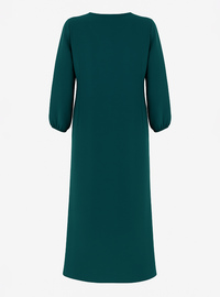 Plus Size Full Buttoned Elastic Waist Dress Emerald Green Alia