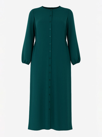 Plus Size Full Buttoned Elastic Waist Dress Emerald Green Alia