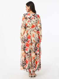 Robe Modeste Mousseline à Motif Rose Refka