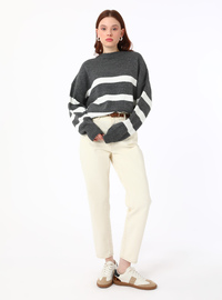 Gestreifter Strickpullover Anthrazit