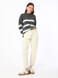 Gestreifter Strickpullover Anthrazit