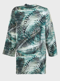 Leaf Print Satin Tunic Green