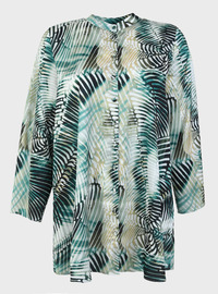 Leaf Print Satin Tunic Green