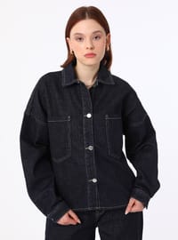 Contrast Stitch Pocket Denim Jacket Navy Blue Refka Exclusive