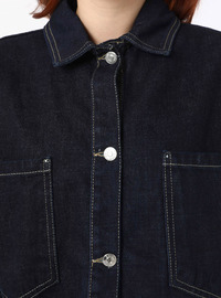 Contrast Stitch Pocket Denim Jacket Navy Blue Refka Exclusive