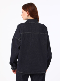 Contrast Stitch Pocket Denim Jacket Navy Blue Refka Exclusive