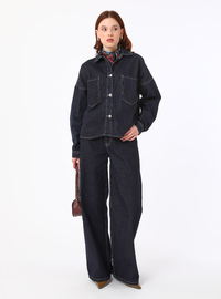 Contrast Stitch Pocket Denim Jacket Navy Blue Refka Exclusive