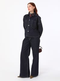 Contrast Stitch Pocket Denim Jacket Navy Blue Refka Exclusive