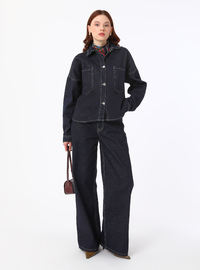 Contrast Stitch Pocket Denim Jacket Navy Blue Refka Exclusive