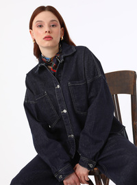Contrast Stitch Pocket Denim Jacket Navy Blue Refka Exclusive