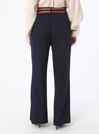 Double Belted Trousers Navy Blue Refka