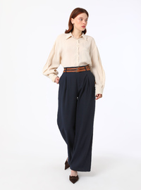 Double Belted Trousers Navy Blue Refka