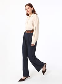 Double Belted Trousers Navy Blue Refka