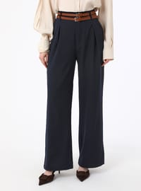 Double Belted Trousers Navy Blue Refka