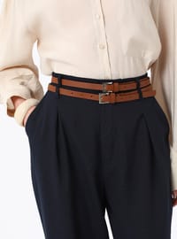 Double Belted Trousers Navy Blue Refka