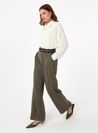 Double Belt Detail Pants Khaki