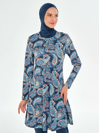 Langärmliger Modest-Badeanzug - Hellmarineblau