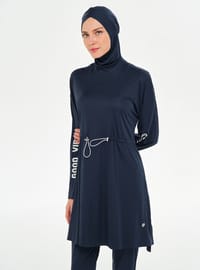 Langärmliger bescheidener Badeanzug Dunkelmarineblau
