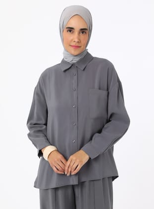 Grau - Kubankragen - Ohne Innenfutter - Bluse/Hemd - Refka