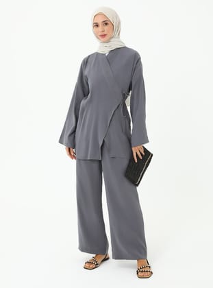 Gris - Tissu non doublé - Boutonnage Croisé - Ensemble - Refka