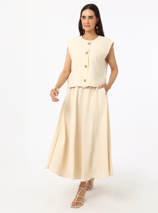 Beige - Fully Lined - Button Collar - Suit - Refka