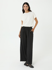 Wide Leg Ribbed Pocket Pants Black