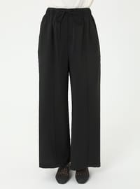 Wide Leg Ribbed Pocket Pants Black