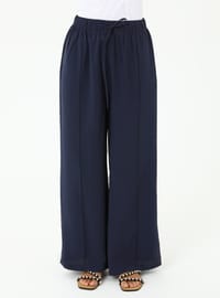 Wide Leg Pocketed Pants Navy Blue