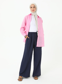 Wide Leg Pocketed Pants Navy Blue