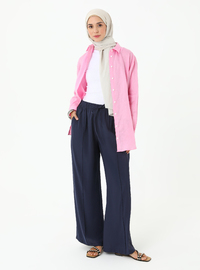 Wide Leg Pocketed Pants Navy Blue