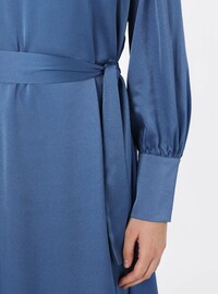 Plus Size Satin Balloon Sleeve Dress - Indigo