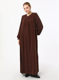Plus Size Pleated Abaya Brown