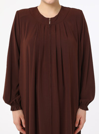 Plus Size Pleated Abaya Brown
